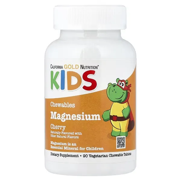 [898220022717] California Gold Nutrition Kids Magnesium Chewables – Cherry Flavor, 90 Vegetarian Tablets