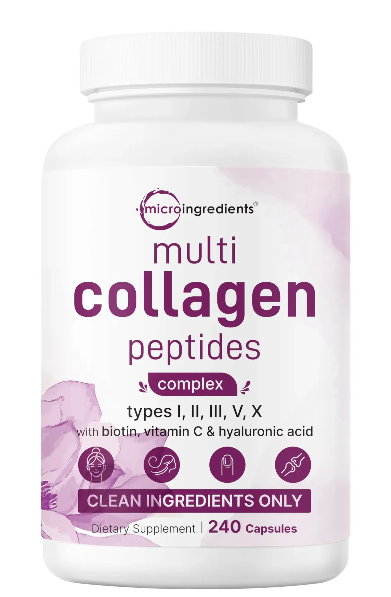 [850056167369] Micro Ingredients Multi Collagen Peptide Complex (Types I, II, III, IV) with Biotin, Vitamin C &amp; Hyaluronic Acid – 240 Capsules