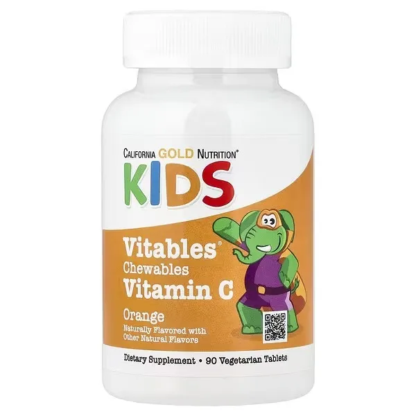 [898220022748] California Gold Nutrition Kids Chewable Vitamin C – Orange Flavor – 90 Vegetarian Tablets