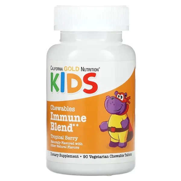 [898220022724] California Gold Nutrition Kids Chewables – Immune Blend, Tropical Berry, 90 Vegetarian Tablets