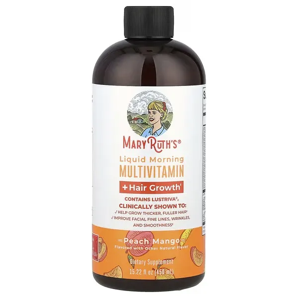 [810104622851] MaryRuth’s Liquid Morning Multivitamin + Hair Growth Peach Mango 15.22 fl oz (450 ml)