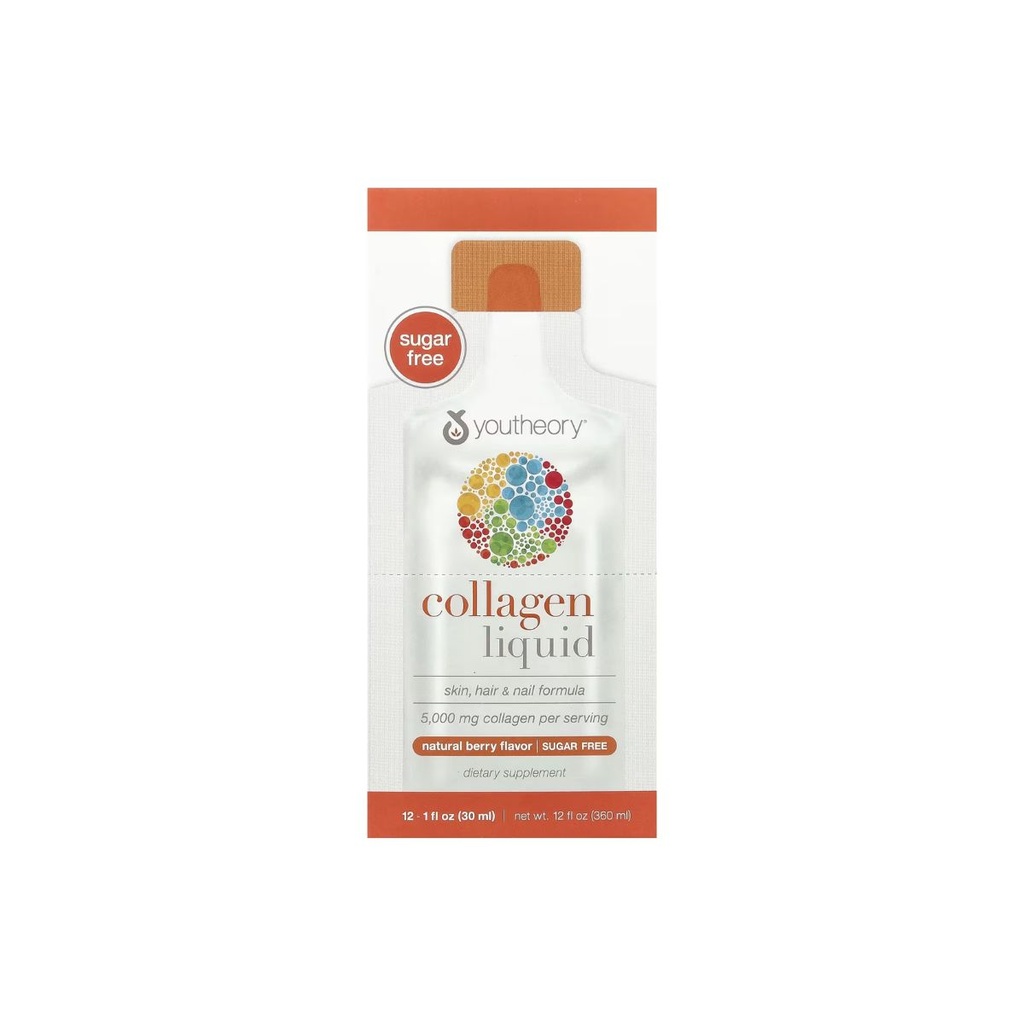 [850502007539] Youtheory Collagen on the Go Sugar-Free Liquid 5,000mg Collagen per Serving, Natural Berry Flavor (30ml)