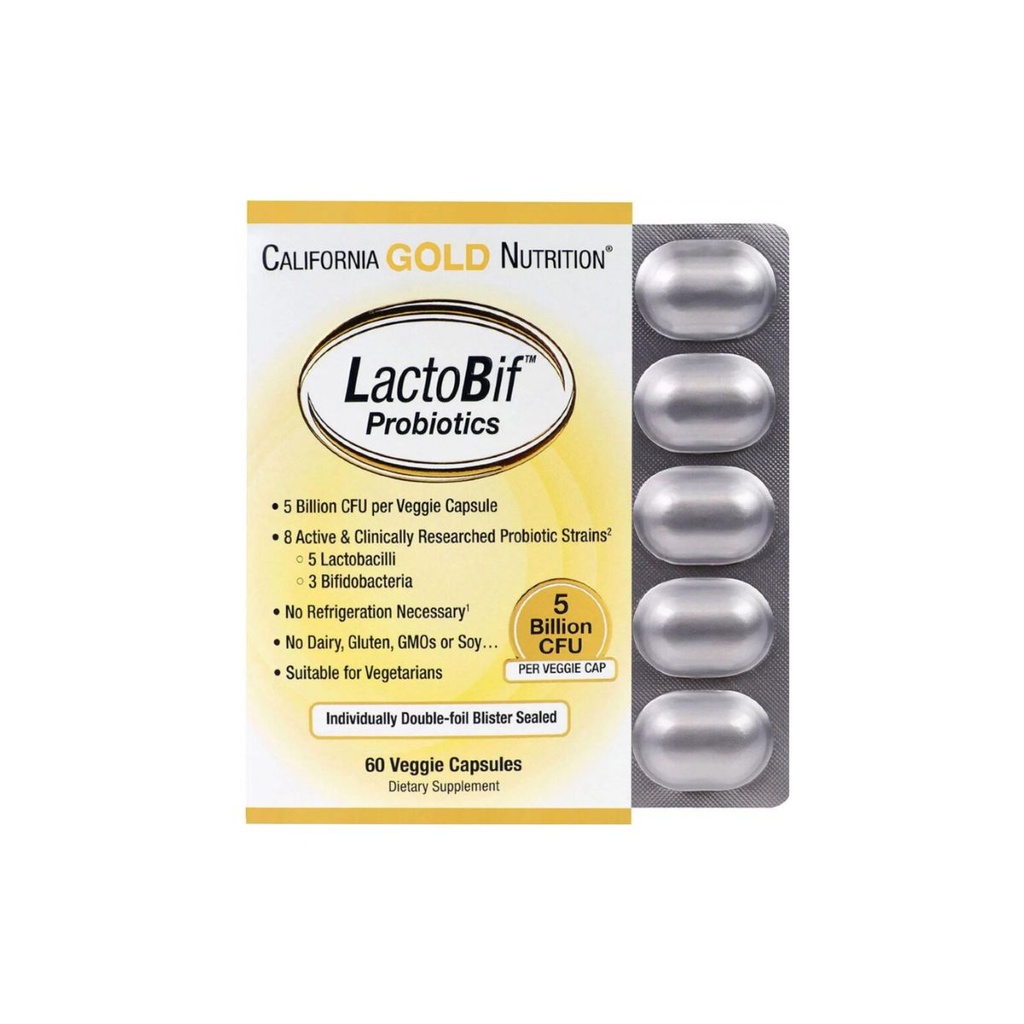 [898220009633] California Gold Nutrition LactoBif 5 Probiotics – 5 Billion CFU – 60 Veggie Capsules
