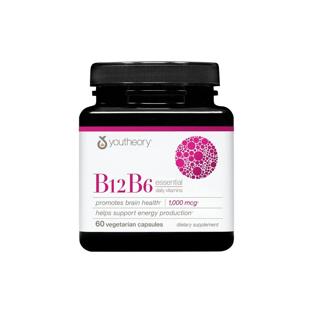 [850021920340] Youtheory B12 B6 Essential Daily Vitamins 60 Vegetarian Capsules