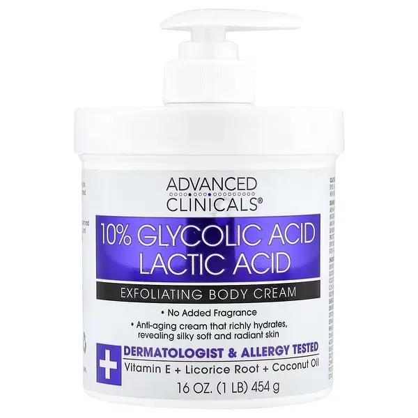 [810141910225] Advanced Clinicals 10% Glycolic Acid & Lactic Acid Exfoliating Body Cream