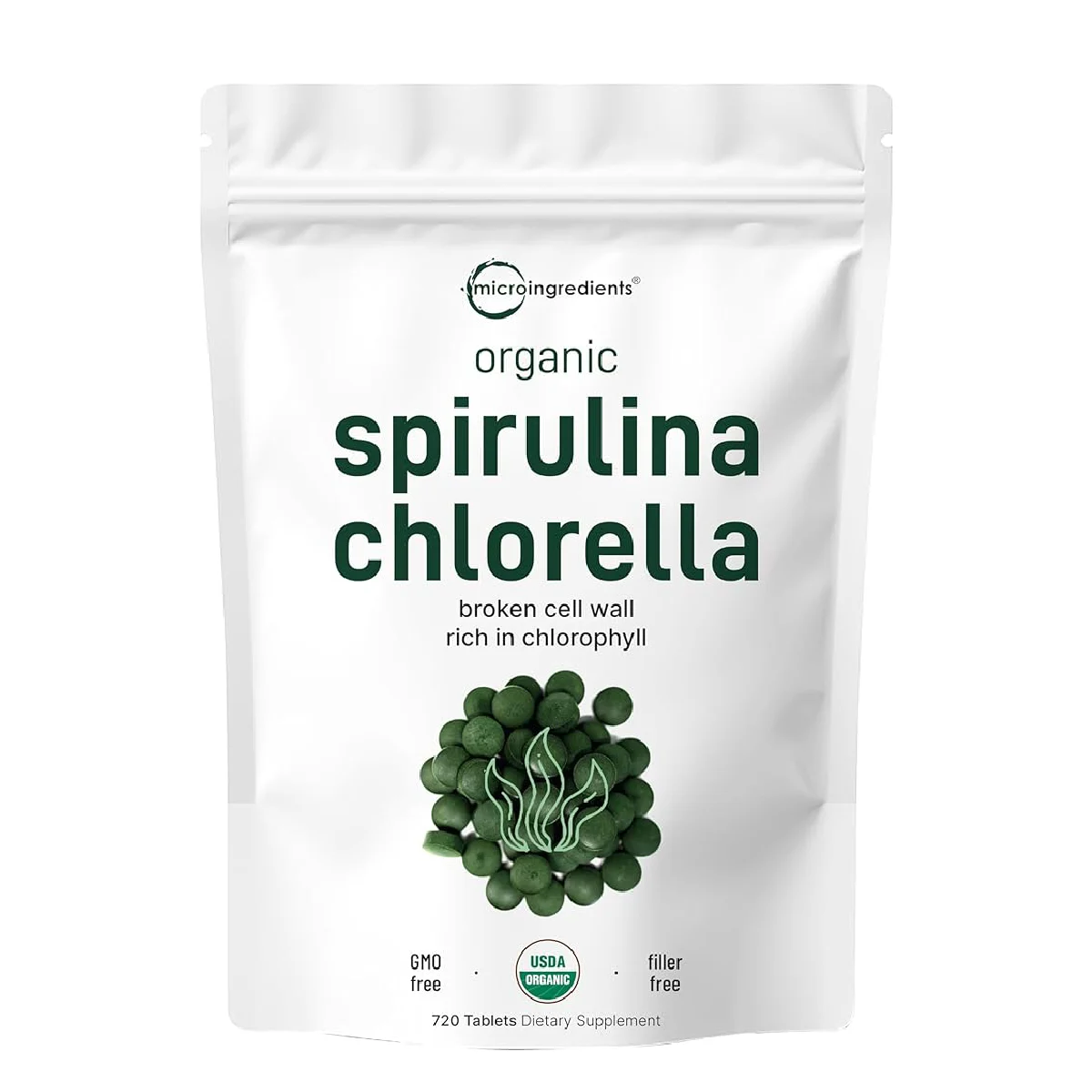 Micro Ingredients Organic Spirulina Tablets – 720 Count | Vegan Protein & Natural Chlorophyll Supplement