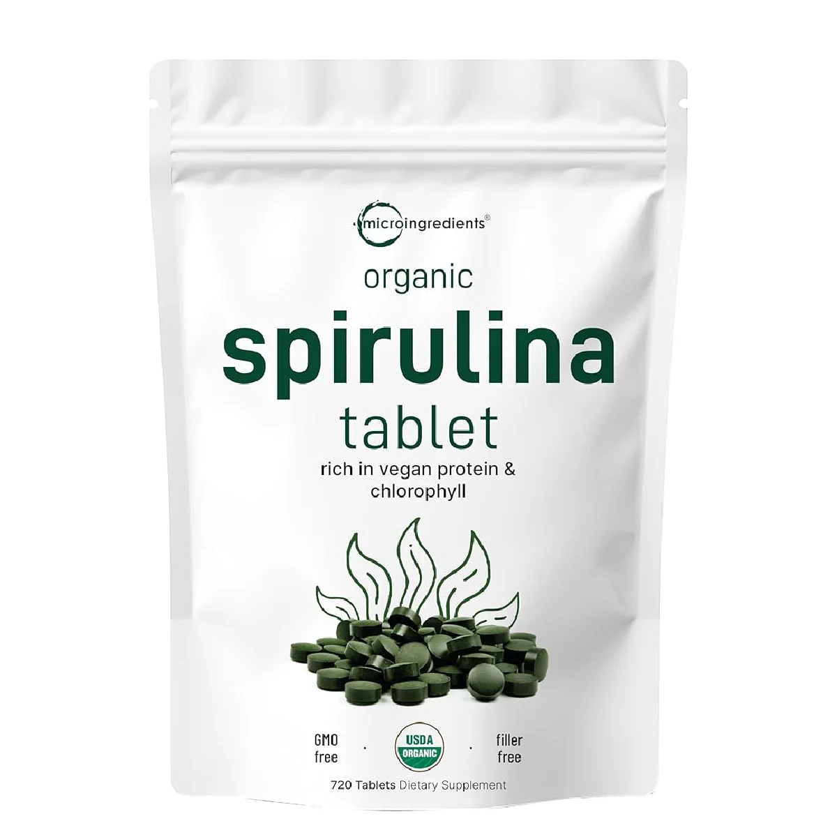 Micro Ingredients Organic Spirulina & Chlorella Tablets – Broken Cell Wall, Chlorophyll Rich, 720 Tablets