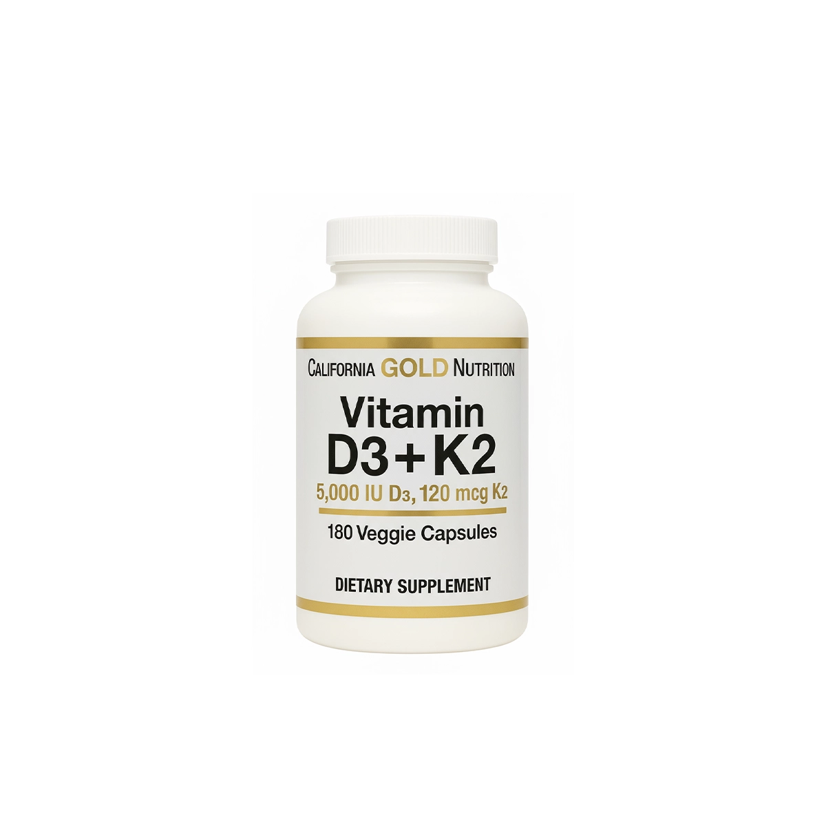 California Gold Nutrition Vitamin D3 + K2 – 5000 IU D3, 120 mcg K2 – 180 Veggie Capsules